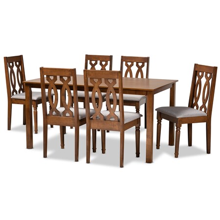 Baxton Studio Cherese Modern and Contemporary Grey Fabric and Walnut Brown Finished Wood 7-Piece Dining Set 186-10545-10520-Zoro
